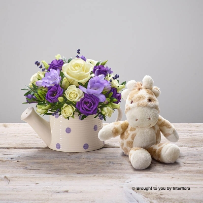 Purple Rain New Baby Arrangement with Gigi Giraffe